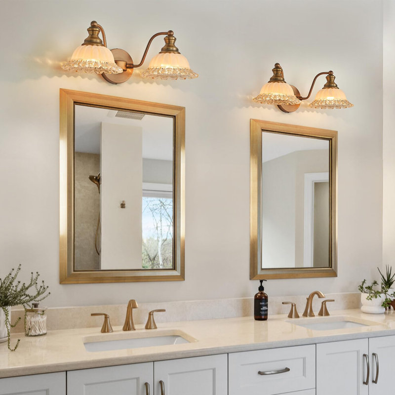 Rosdorf Park Brushed Brass 2-Light Vintage Vanity Light Fixture for ...